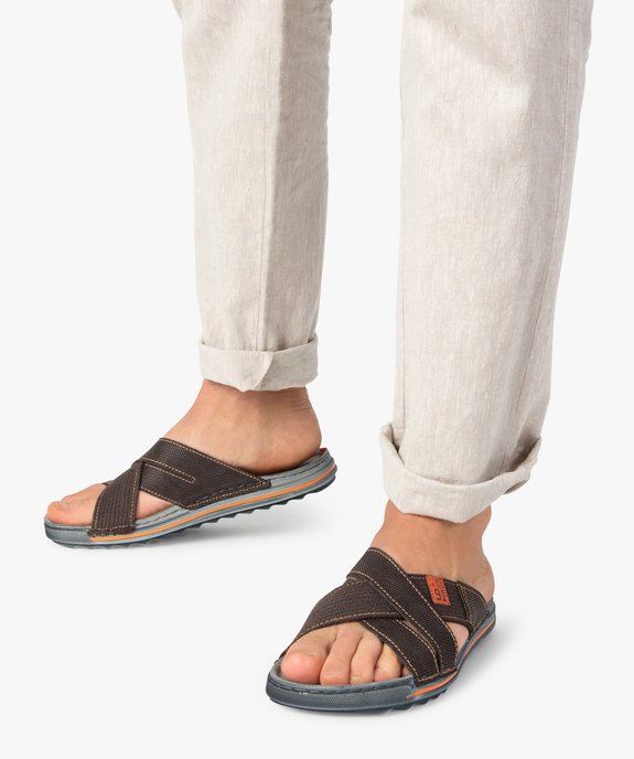 Sandales homme à larges brides croisées en textile vue1 - GEMO (CASUAL) - GEMO