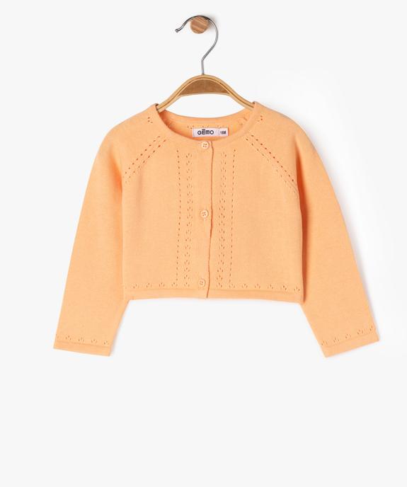 Gilet court avec détails ajourés bébé fille vue1 - GEMO(BEBE DEBT) - GEMO