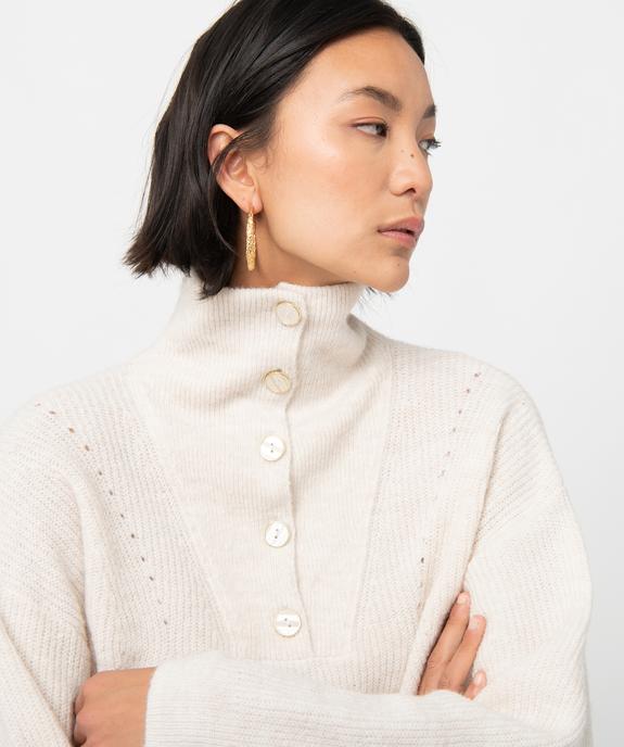 Pull femme avec col montant boutonné vue2 - GEMO 4G FEMME - GEMO