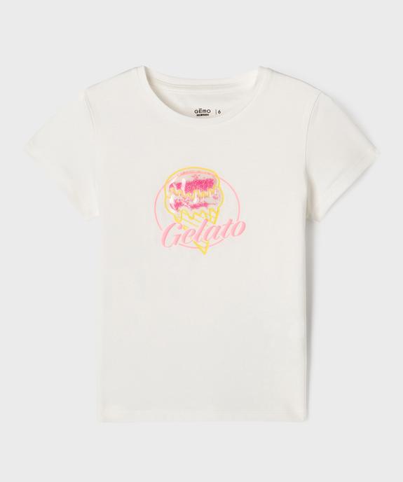 Tee-shirt manches courtes avec motif en relief fille vue1 - GEMO 4G FILLE - GEMO
