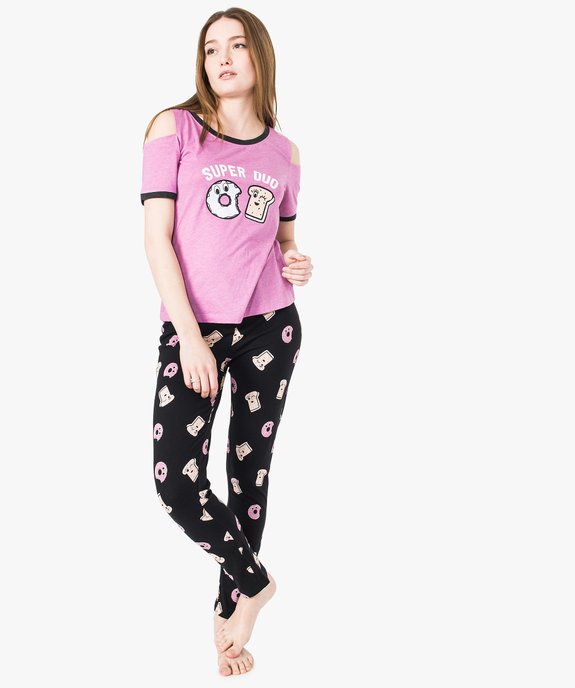 Pyjama 2 pièces imprimé à épaules dénudées vue1 - GEMO(HOMWR FEM) - GEMO