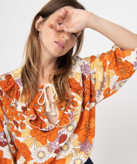 Blouse femme imprimée avec volants sur le col vue1 - GEMO(FEMME PAP) - GEMO