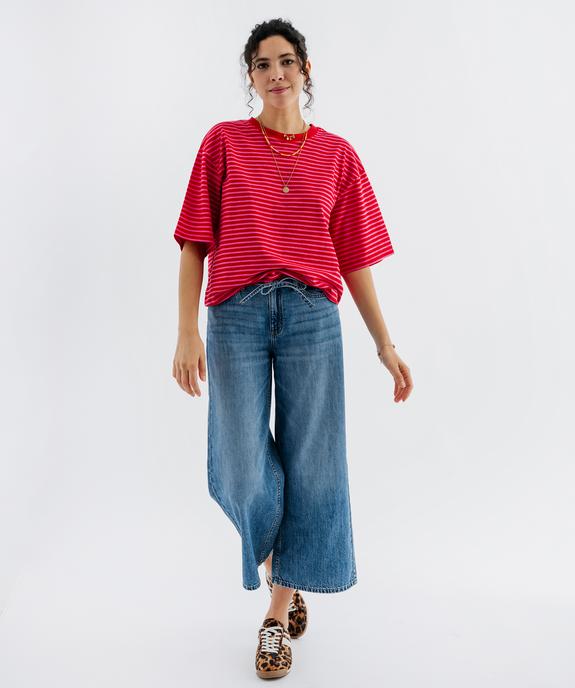 Tee-shirt manches courtes coupe large en jersey de coton rayé femme vue4 - GEMO 4G FEMME - GEMO