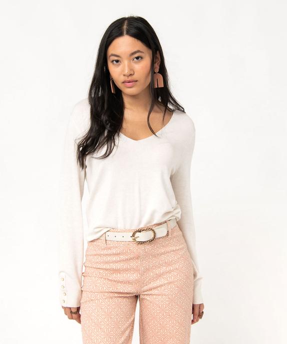 Pull en maille fine à col V et boutons fantaisie femme vue1 - GEMO 4G FEMME - GEMO