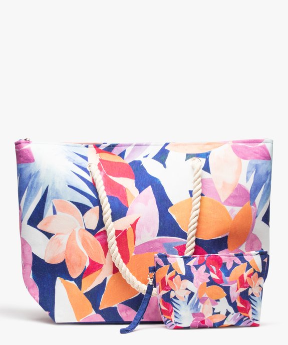 Sac de plage à motif feuillage avec pochette zippée amovible vue1 - GEMO (ACCESS) - GEMO