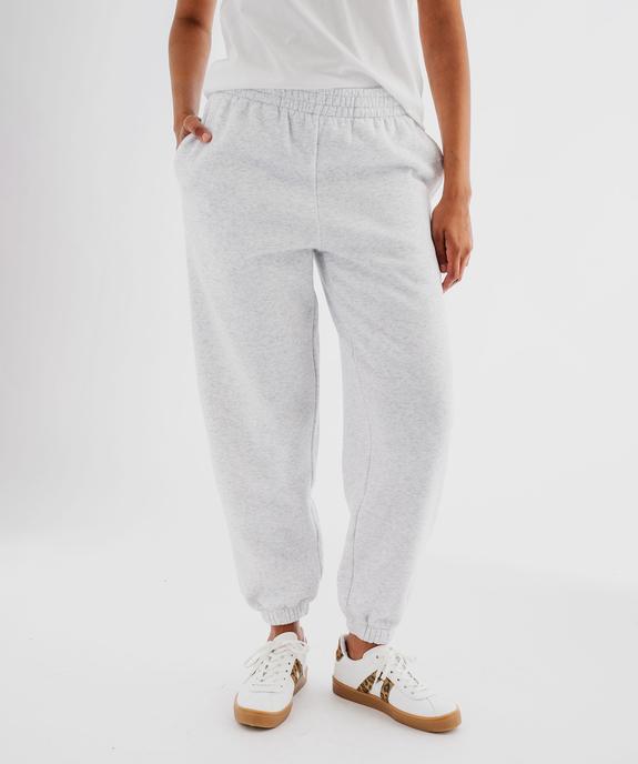 Pantalon de jogging en molleton uni à taille élastiquée femme vue1 - GEMO 4G FEMME - GEMO