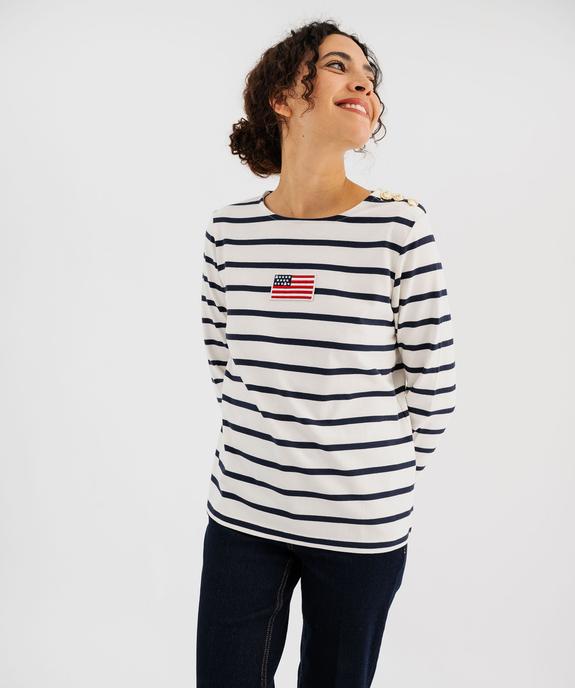 Tee-shirt manches longues à rayures et épaule boutonnée femme - LuluCastagnette vue1 - LULU CASTAGNETTE GEMO FOR GOOD - GEMO