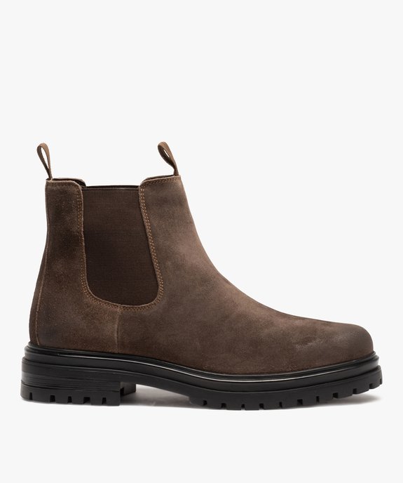 Boots homme crantées style Chelsea dessus cuir – Taneo vue1 - TANEO - GEMO