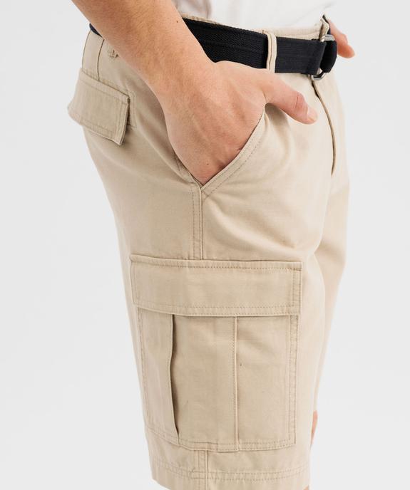 Bermuda cargo en toile de coton lavée avec ceinture homme vue2 - GEMO (HOMME) - GEMO