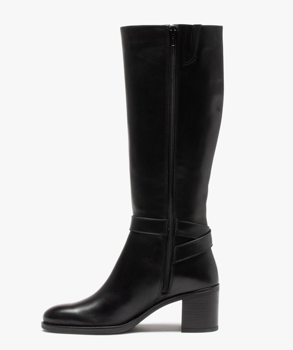 Bottes femme à talon dessus cuir uni et bride à boucle - Tanéo vue3 - TANEO - GEMO