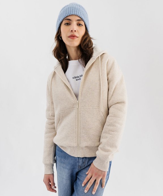 Sweat zippé à capuche doublure sherpa femme vue1 - GEMO(FEMME PAP) - GEMO
