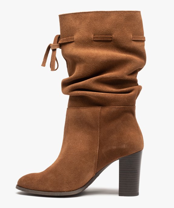 Bottes femme à talon dessus cuir retourné plissé - Tanéo vue4 - TANEO - GEMO