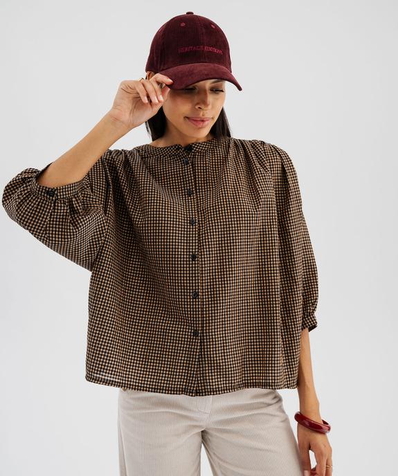 Blouse ample à manches 3/4 à carreaux femme vue1 - GEMO(FEMME PAP) - GEMO