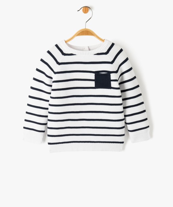 Pull bébé à rayures en maille côtelée vue1 - GEMO(BEBE DEBT) - GEMO
