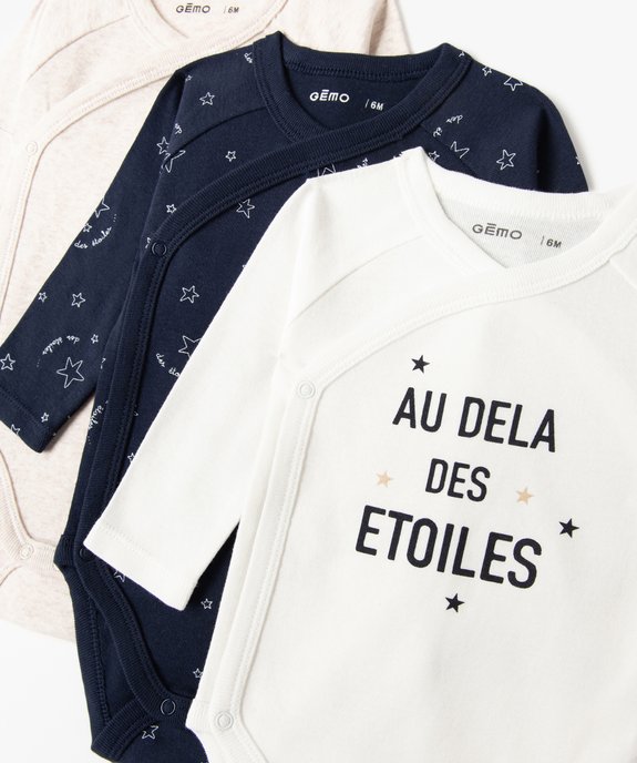 Body croisé à manches courtes en coton biologique bébé (lot de 3) vue2 - GEMO 4G BEBE - GEMO