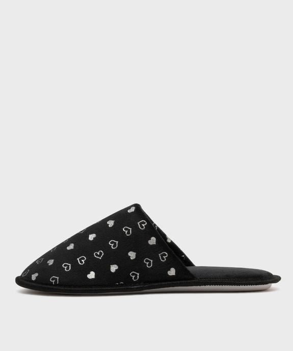 Chaussons mules en velours à motif cœurs brillants femme vue3 - GEMO(HOMWR FEM) - GEMO