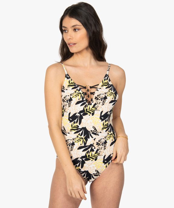 Maillot de bain femme une pièce avec anneaux métalliques vue1 - GEMO (PLAGE) - GEMO