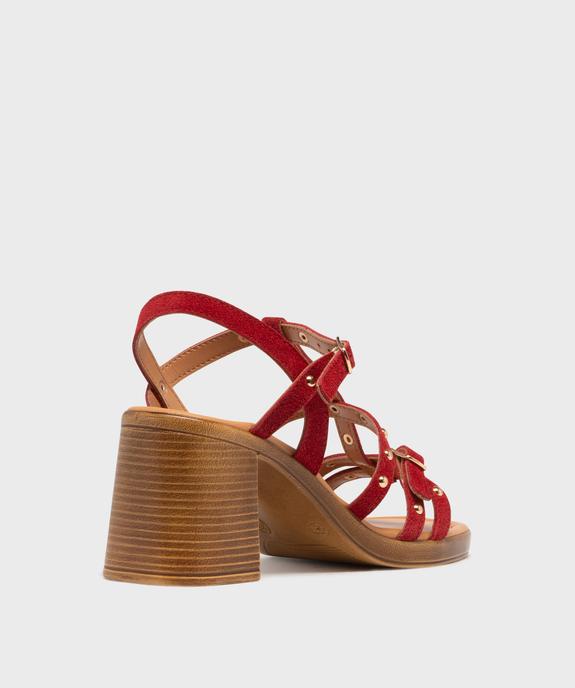 Sandales à talon en cuir à brides cloutées femme - Tanéo vue4 - TANEO - GEMO
