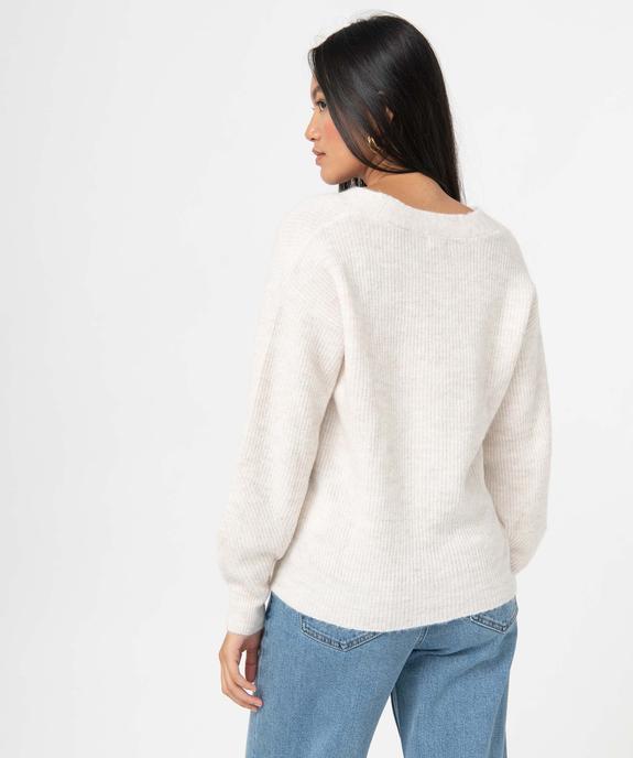 Gilet femme avec col V et détails ajourés vue3 - GEMO(FEMME PAP) - GEMO