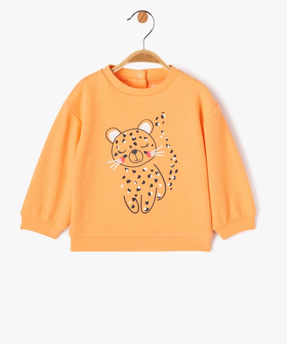 Sweat en jersey gaufré imprimé bébé fille vue1 - GEMO(BEBE DEBT) - GEMO