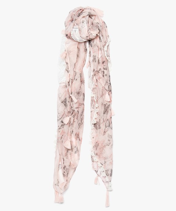 Foulard femme format carré à pompons, dentelle et papillons vue2 - GEMO (ACCESS) - GEMO