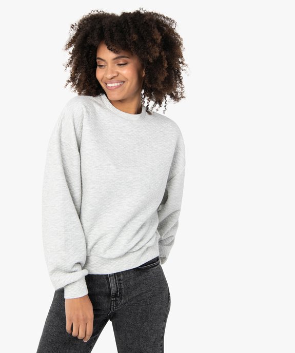 Sweat femme ample et court en matière matelassée vue1 - GEMO(FEMME PAP) - GEMO