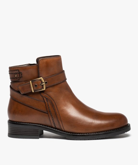 Boots femme à talon plat dessus cuir vieilli - Tanéo vue2 - TANEO - GEMO