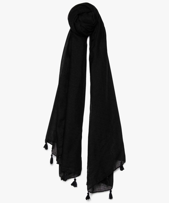 Foulard femme oversize en voile texturé uni et petits pompons vue2 - GEMO (ACCESS) - GEMO