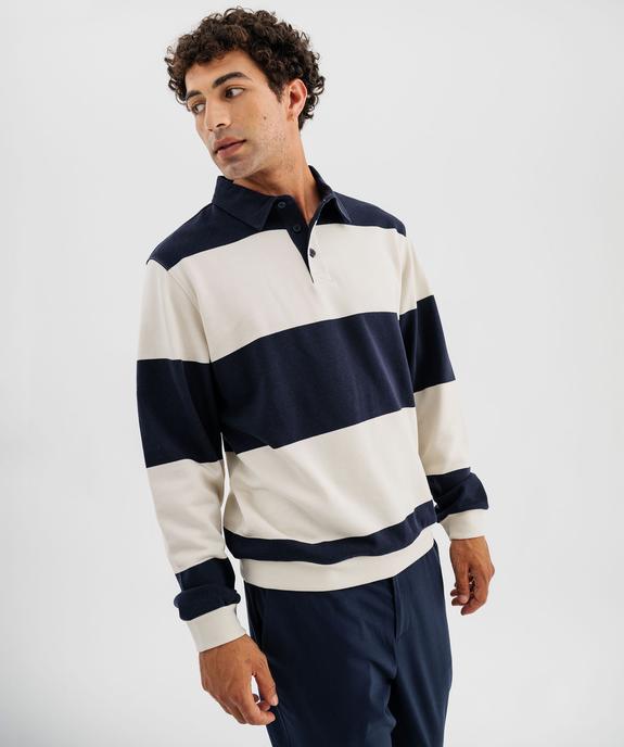 Sweat à rayures avec col chemise homme vue2 - GEMO (HOMME) - GEMO