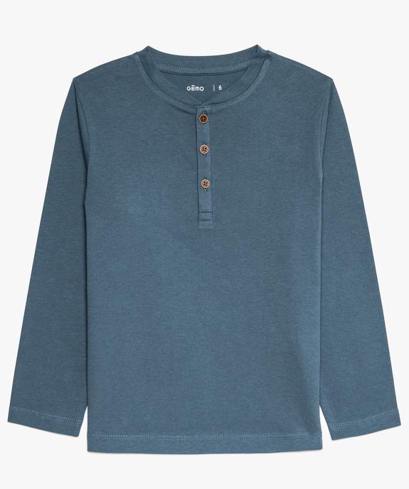 Tee-shirt garçon uni col tunisien et manches longues en coton bio vue1 - GEMO 4G GARCON - GEMO