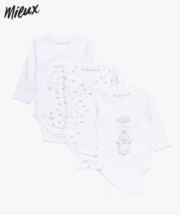 Body bébé à motif nuage en coton bio (lot de 3) vue1 - GEMO 4G BEBE - GEMO