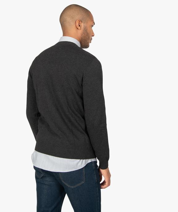 Pull homme en coton avec col V vue3 - GEMO (HOMME) - GEMO