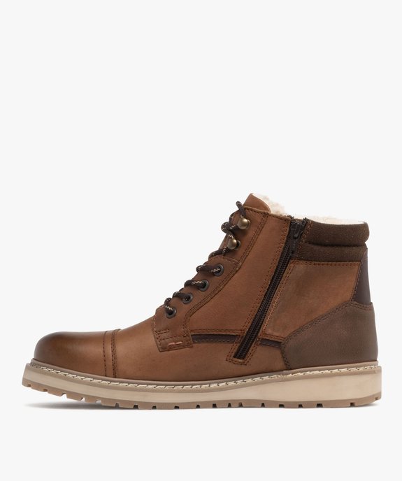 Boots homme fourrées sherpa avec dessus en cuir bout droit vue3 - URBAN STEPS - GEMO