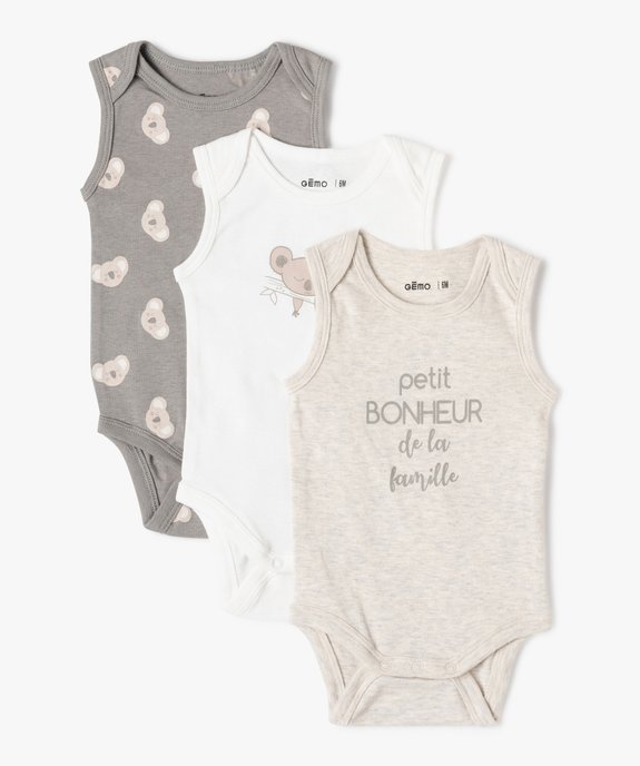 Body bébé sans manches encolure américaine (lot de 3) vue1 - GEMO 4G BEBE - GEMO