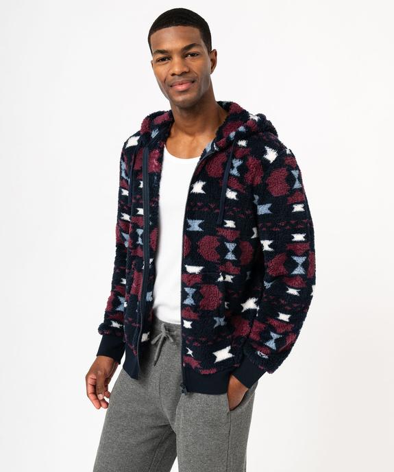 Veste d'intérieur à capuche en maille douillette imprimée homme vue2 - GEMO(HOMWR HOM) - GEMO