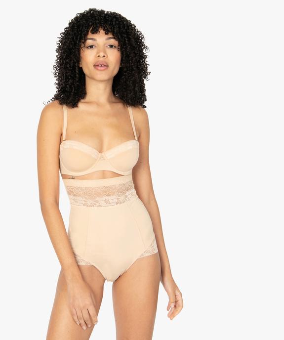 Culotte femme gainante taille très haute en microfibre et dentelle vue3 - GEMO(HOMWR FEM) - GEMO