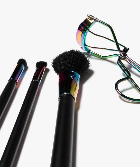 Kit maquillage 4 pièces en métal irisé : pinceaux et recourbe-cils vue2 - GEMO (ACCESS) - GEMO