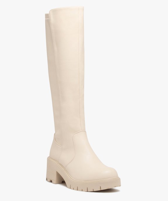 Bottes femme unies à talon large avec tige souple montante  vue2 - GEMO(URBAIN) - GEMO