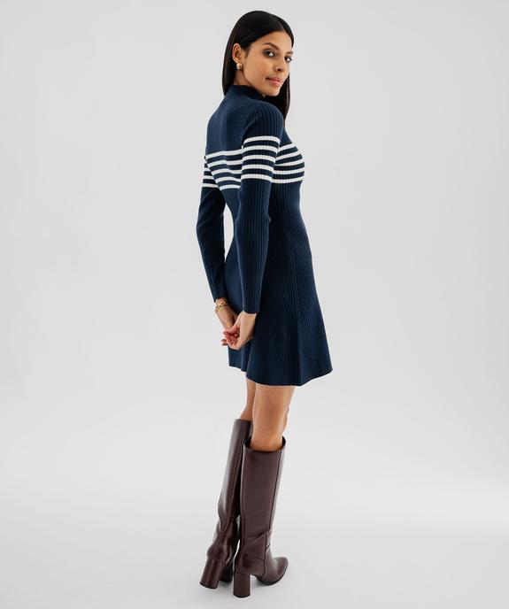 Robe courte en maille côtelée à rayures femme - LuluCastagnette vue3 - LULUCASTAGNETTE - GEMO