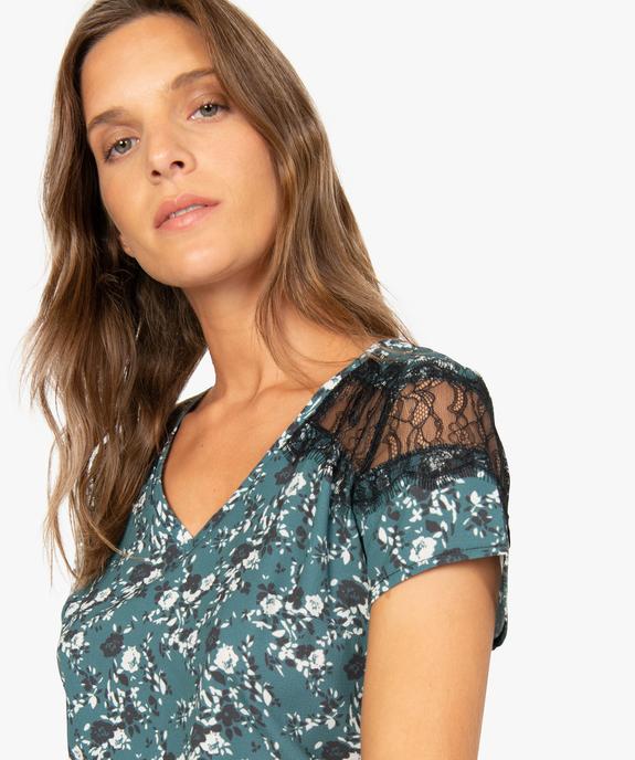 Tee-shirt femme à motifs fleuris et épaules en dentelle vue2 - GEMO(FEMME PAP) - GEMO