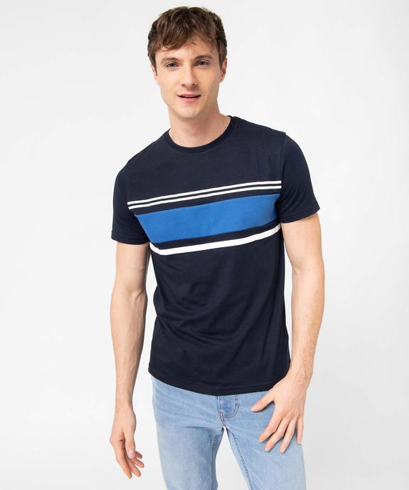 Tee-shirt homme à manches courtes avec buste rayé vue1 - GEMO (HOMME) - GEMO