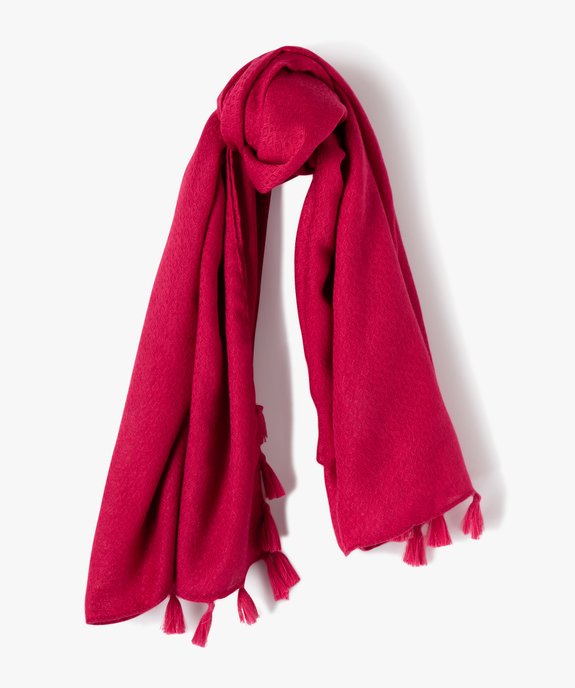 Foulard femme uni en maille texturée et finitions pompons vue1 - GEMO 4G FEMME - GEMO