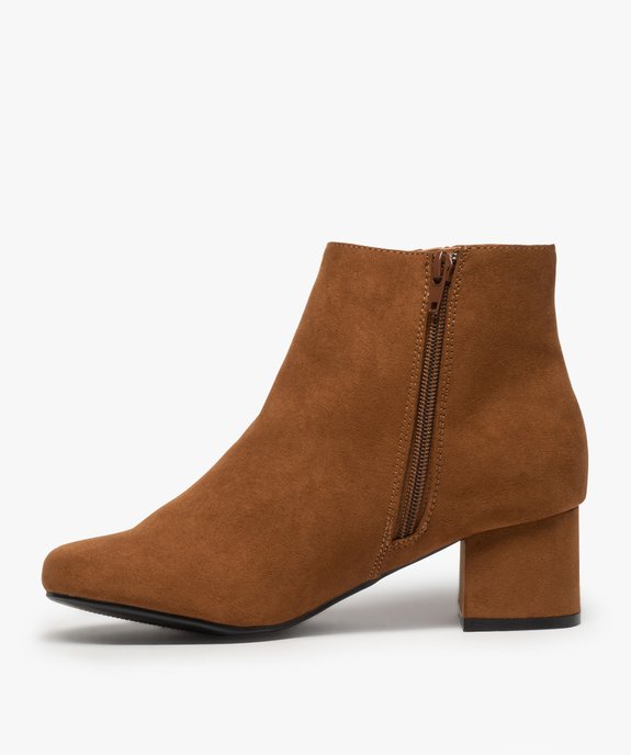 Boots femme à talon carré en suédine unie et zip décoratif vue3 - VALENTINA BALDA - GEMO