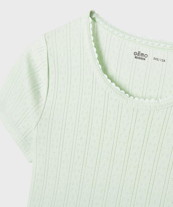 Tee-shirt manches courtes en jersey de coton ajouré fille vue2 - GEMO 4G FILLE - GEMO