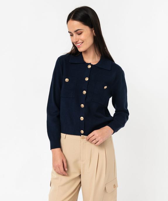 Gilet à col chemise avec boutons métalliques femme vue1 - GEMO 4G FEMME - GEMO