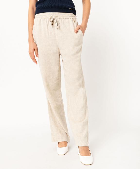 Pantalon ample en lin à taille élastiquée femme - LuluCastagnette vue1 - LULUCASTAGNETTE - GEMO