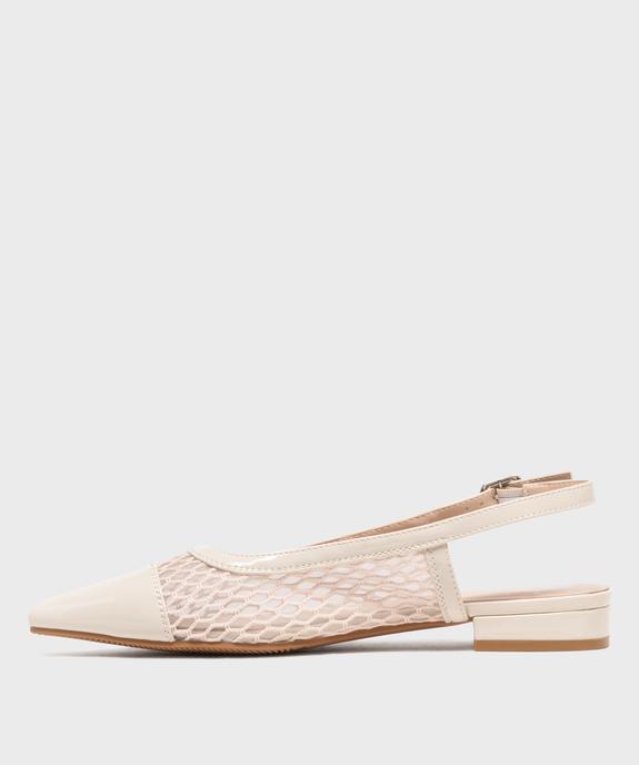 Escarpins slingback en tulle et matière vernie à talon plat femme - Follow Me vue3 - FOLLOW ME - GEMO