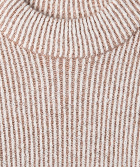 Pull loose en maille côtelée bicolore col cheminée fille vue2 - GEMO (JUNIOR) - GEMO