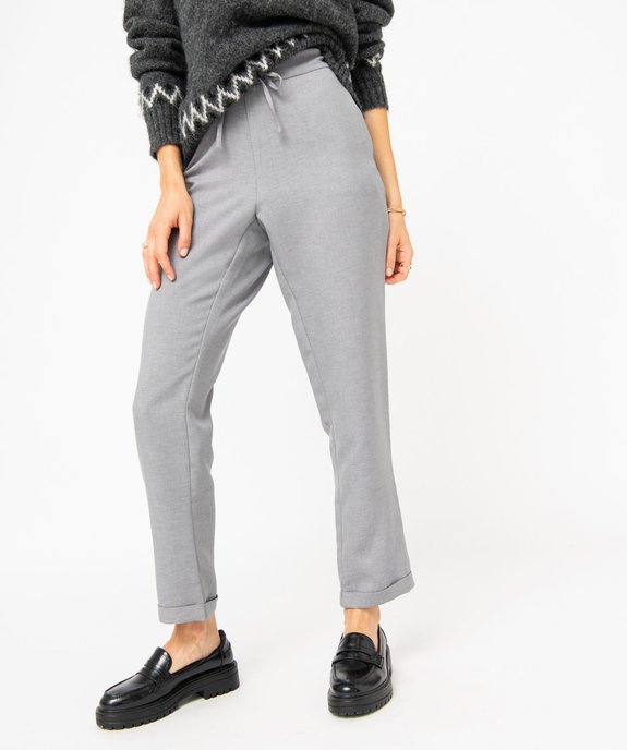 Pantalon en toile coupe ample avec taille élastique femme vue1 - GEMO(FEMME PAP) - GEMO