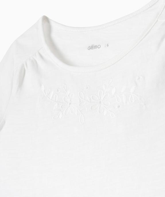 Tee-shirt droit à manches très courtes et broderie fille vue3 - GEMO 4G FILLE - GEMO